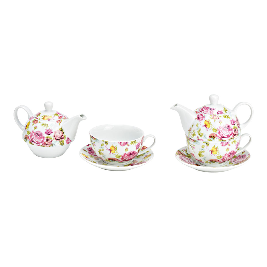 Teapot with cup, rose decoration made of porcelain pink/rosa (W/H/D) 17x15x15cm 400/200ml