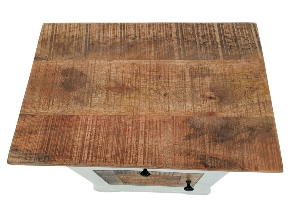 Nachtschrank Nachttisch B 45 H 60 cm Nacht-Kommode Ibiza Massivholz Mangoholz massiv weiß natur