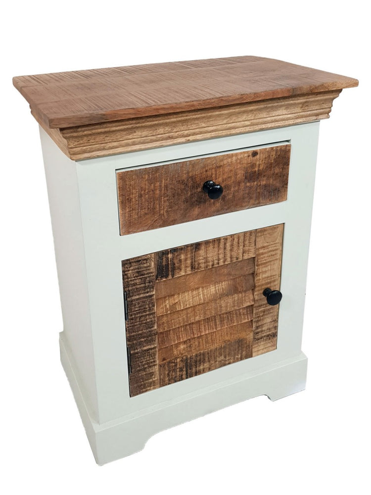 Nachtschrank Nachttisch B 45 H 60 cm Nacht-Kommode Ibiza Massivholz Mangoholz massiv weiß natur