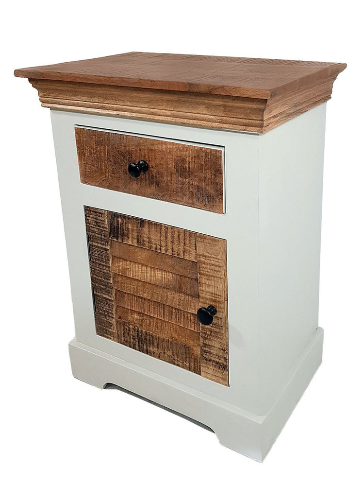Nachtschrank Nachttisch B 45 H 60 cm Nacht-Kommode Ibiza Massivholz Mangoholz massiv weiß natur