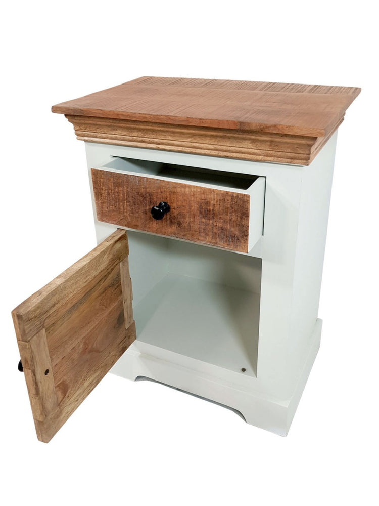 Nachtschrank Nachttisch B 45 H 60 cm Nacht-Kommode Ibiza Massivholz Mangoholz massiv weiß natur