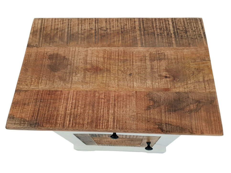 Nachtschrank Nachttisch B 45 H 60 cm Nacht-Kommode Ibiza Massivholz Mangoholz massiv weiß natur