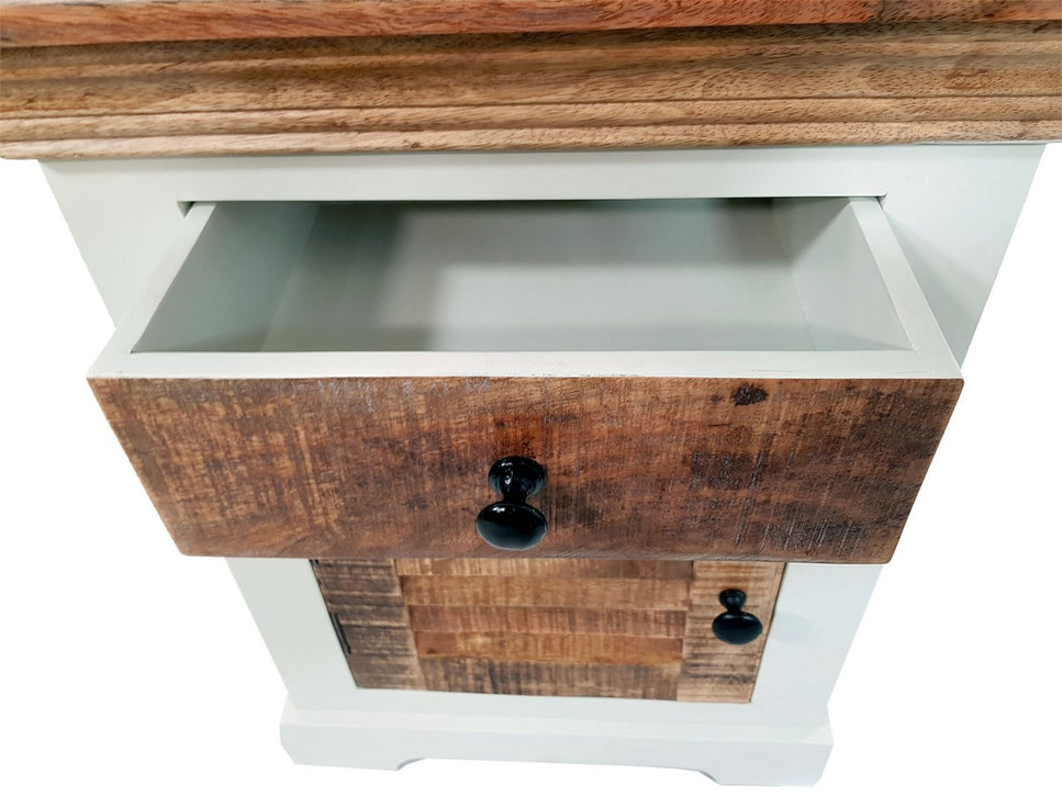 Nachtschrank Nachttisch B 45 H 60 cm Nacht-Kommode Ibiza Massivholz Mangoholz massiv weiß natur