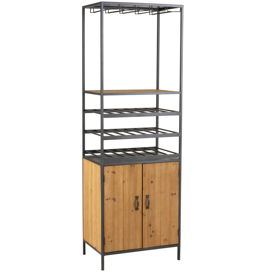 Weinflaschenregal mit Glasablage, Metall/Holz, Natur