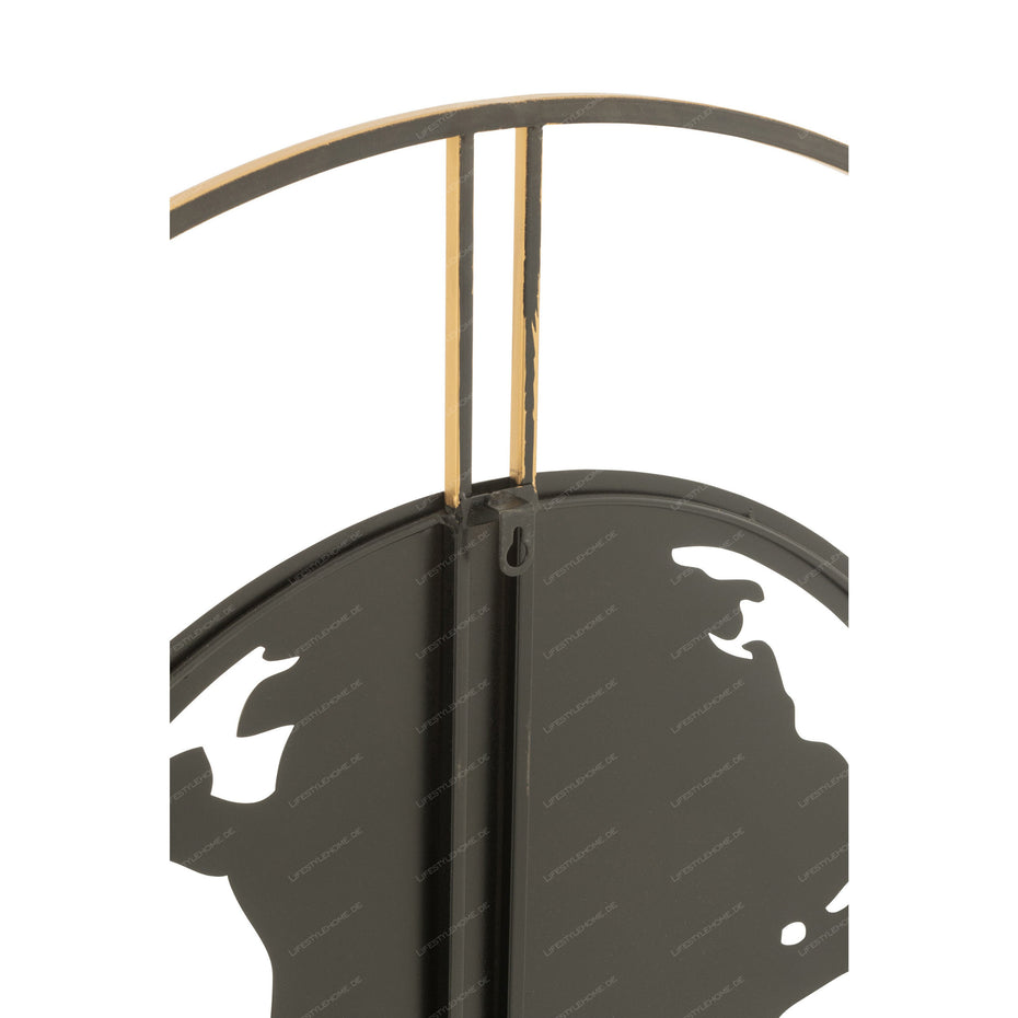 Wanduhr mit Weltkarte, Metall, Grau