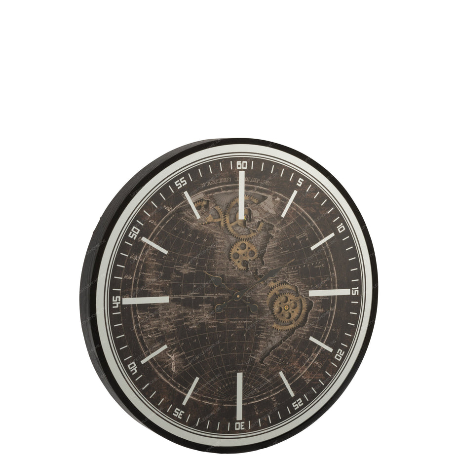 Wanduhr "World Map" aus MDF, Antik Gold/Blau, Groß