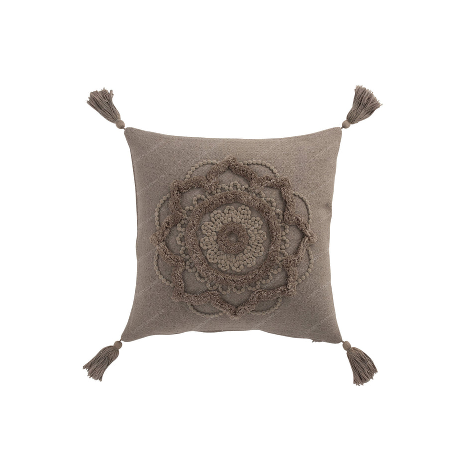 Kissen BLUME + TASSELN Baumwolle taupe