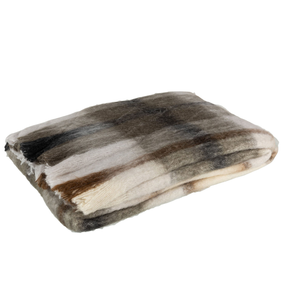 Decke aus Rhombusmuster, Acryl/Wolle, Braun/Grau/Weiß