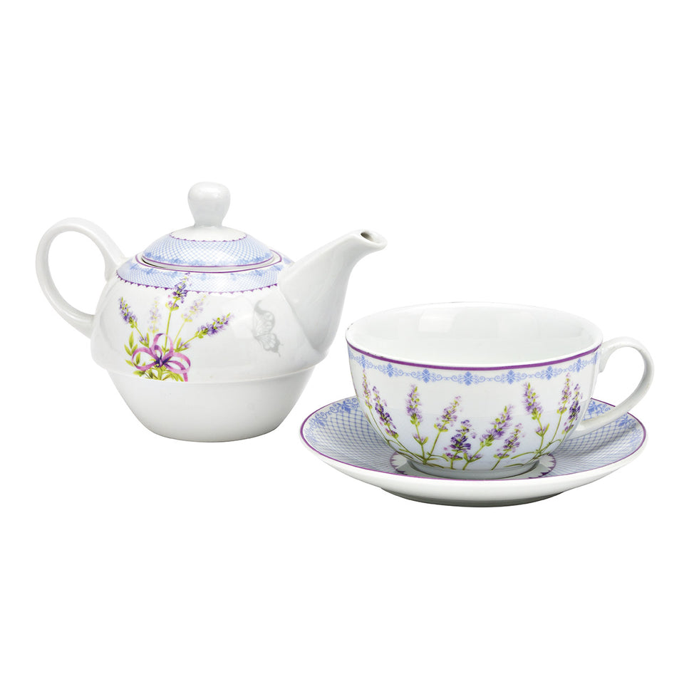 Porcelain tea set with lavender decoration, 3 pieces