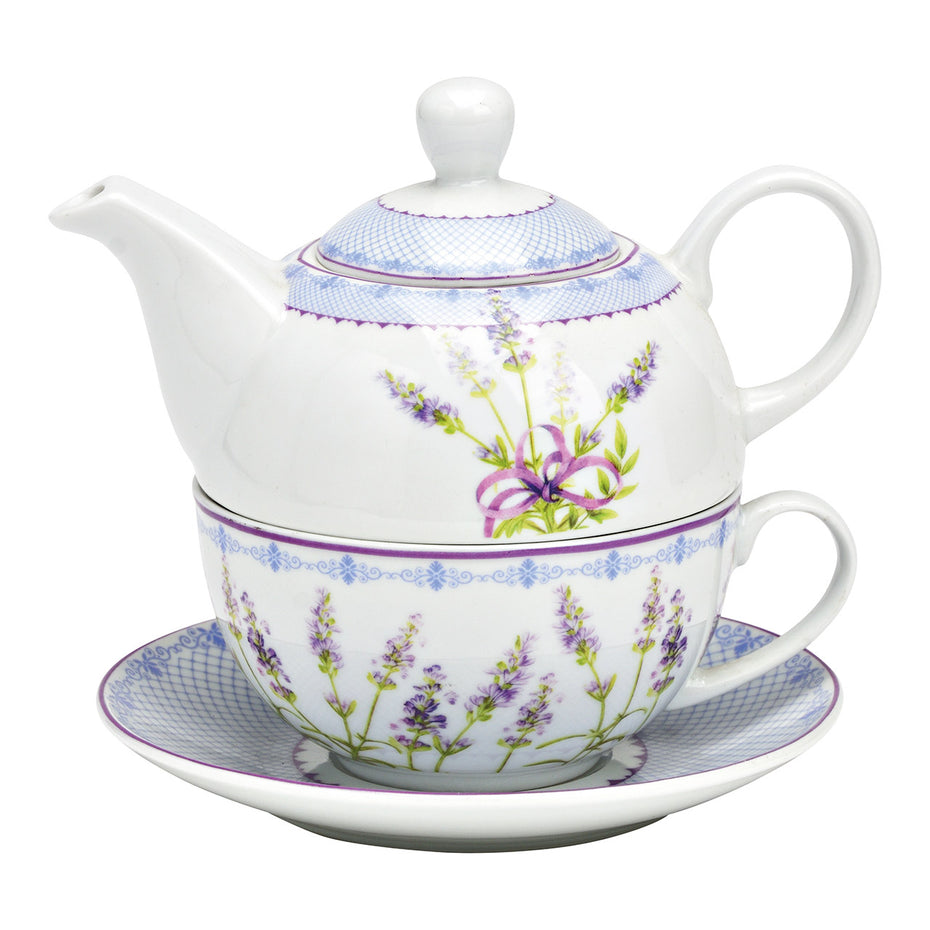 Porcelain tea set with lavender decoration, 3 pieces
