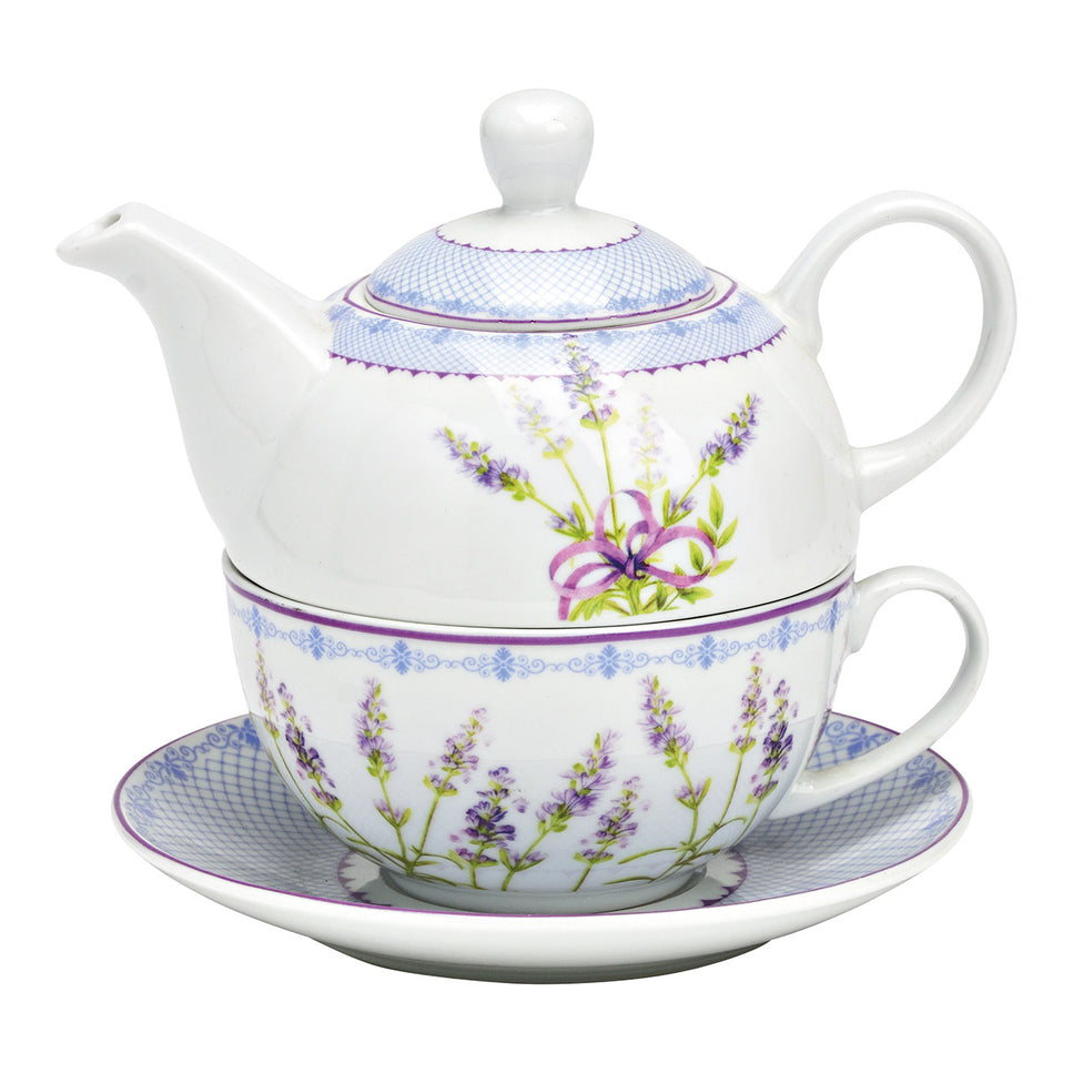 Porcelain tea set with lavender decoration, 3 pieces