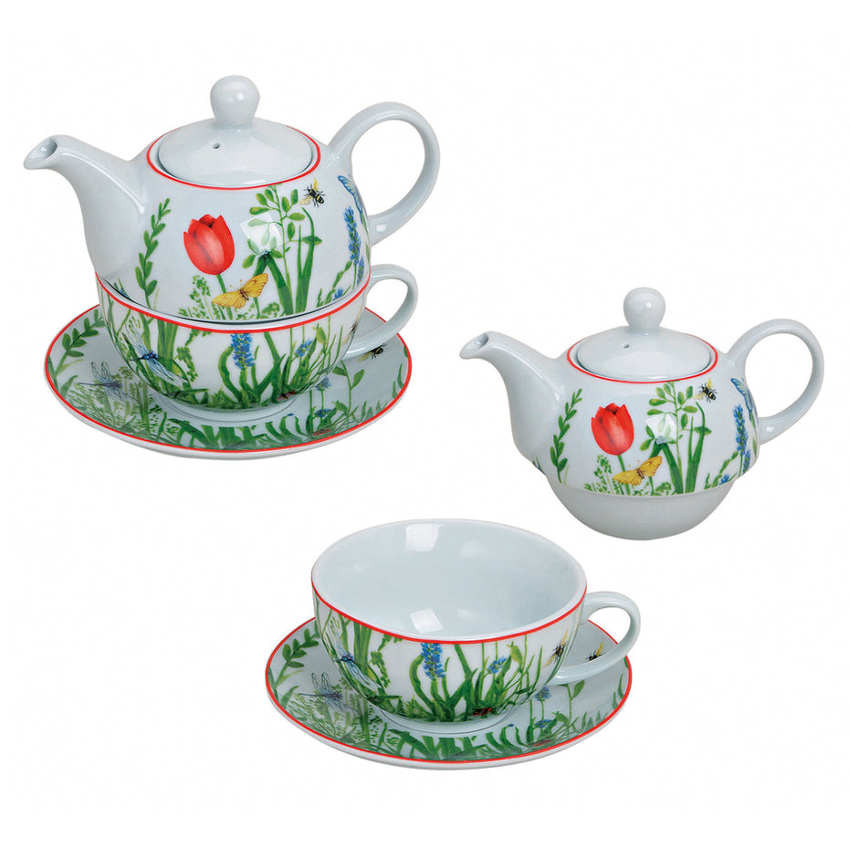 Porcelain tea set with cup and saucer (flowers) H/W/D 15/16/15 cm