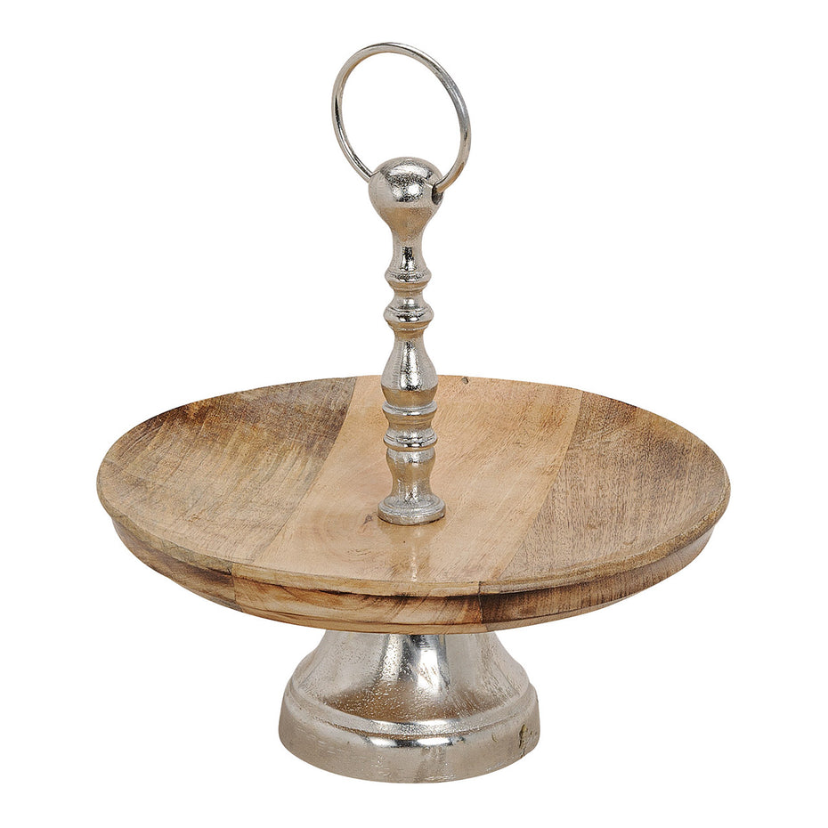 Plate, tray on foot made of mango wood, metal brown, silver (W/H/D) 30x30x30cm