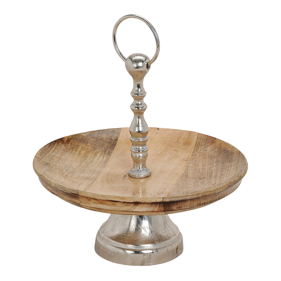 Plate, tray on foot made of mango wood, metal brown, silver (W/H/D) 30x30x30cm