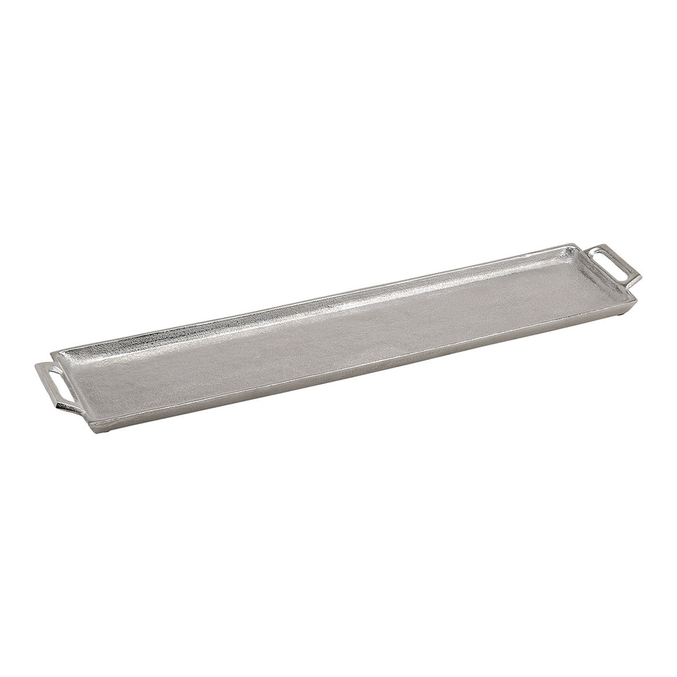 Metallic silver tray with handle (W/H/D) 59x3x13cm