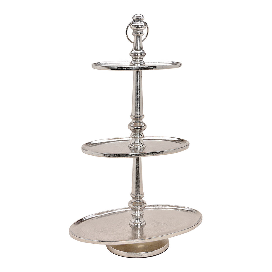 Regal mit 3 Ebenen Oval aus Metall Silber (H) 75cm, 28x18cm/41x26cm/51x31cm