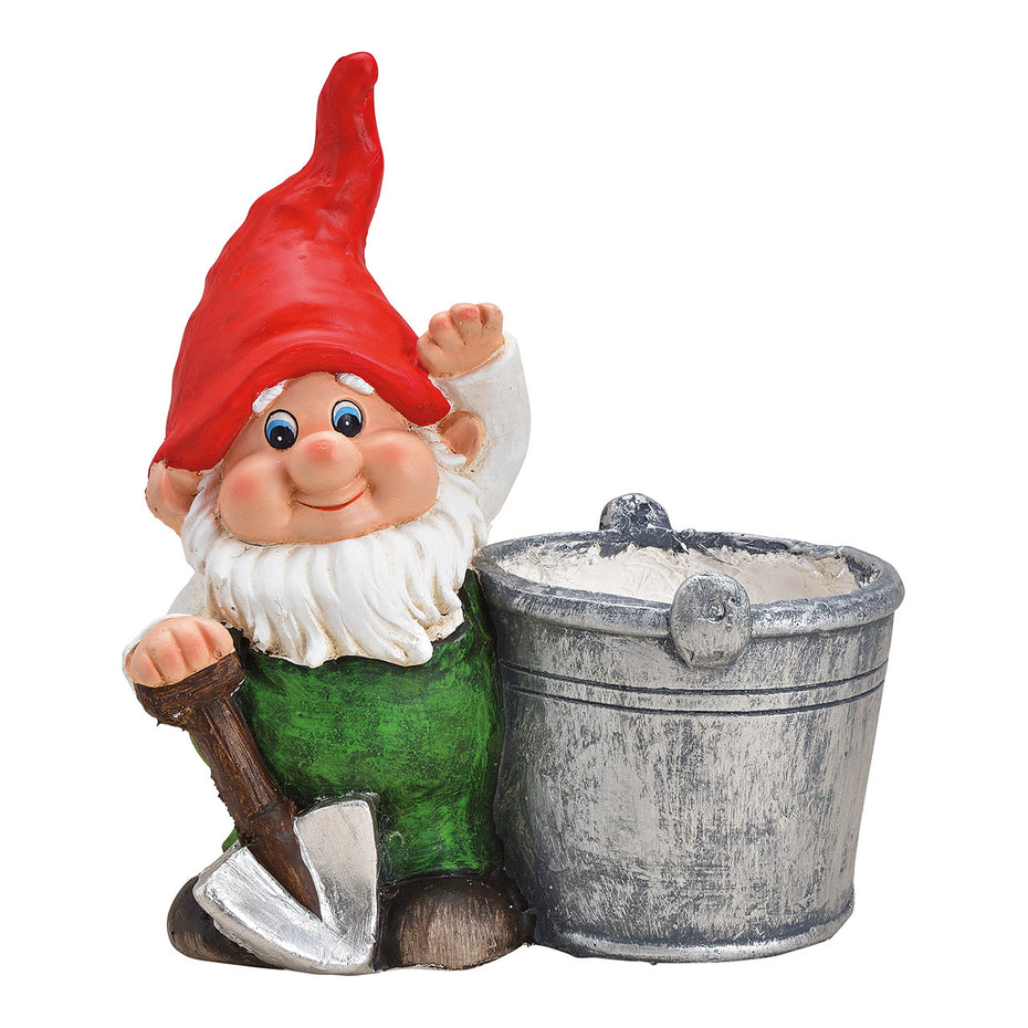 Garden gnome with flower pot made of colorful magnesia (W/H/D) 31x33x19cm.