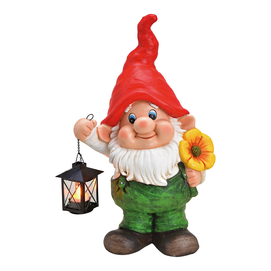 Garden gnomes with metal lantern for tea light, made of magnesia, metal, glass colorful (W/H/D) 30x47x17cm.