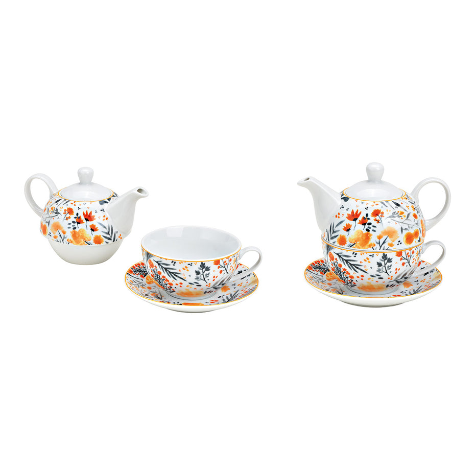 Porcelain tea set with flower decor colorful 3-piece set, (W/H/D) 16x15x15cm 400/200ml