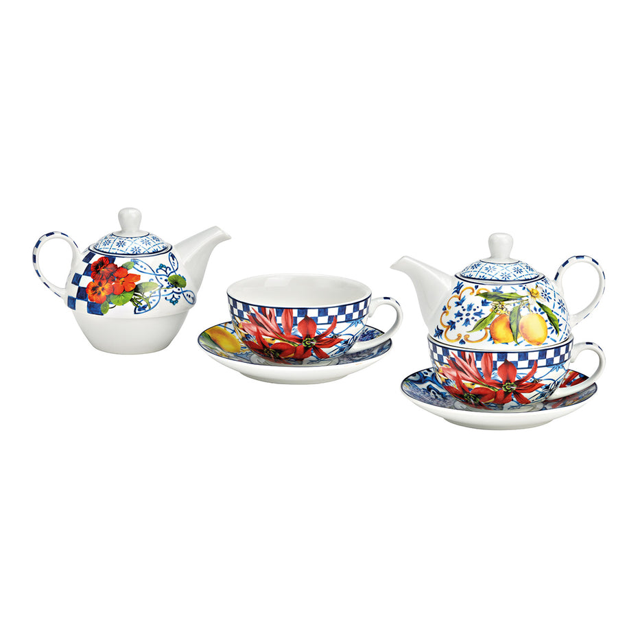 Teekannen-Set with flower decor 3-piece set, made of colorful porcelain (W/H/D) 16x16x14cm