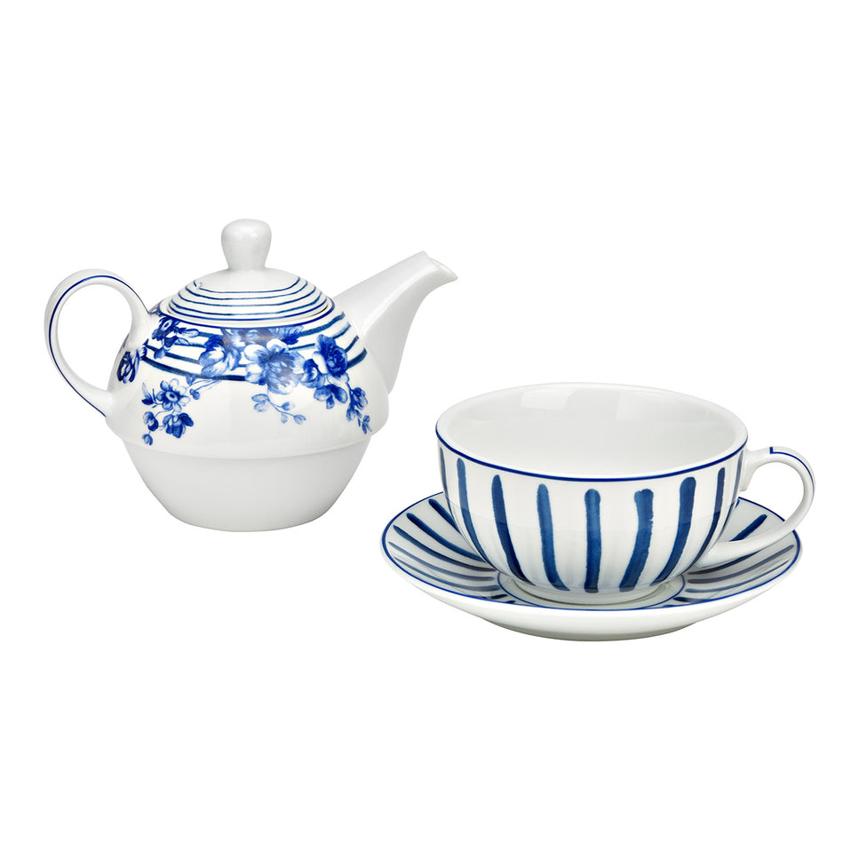 Teekannen 3er-Set, aus Porzellan blau (B/H/T) 13x15x13cm