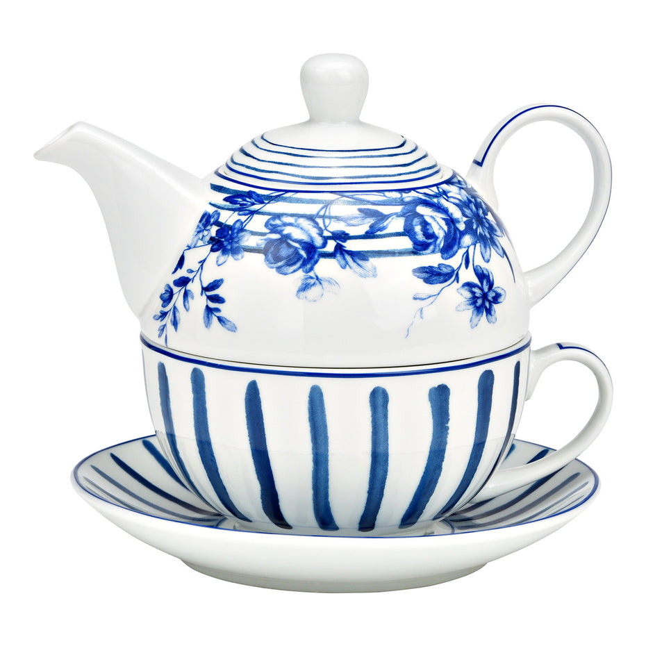 Teekannen 3er-Set, aus Porzellan blau (B/H/T) 13x15x13cm