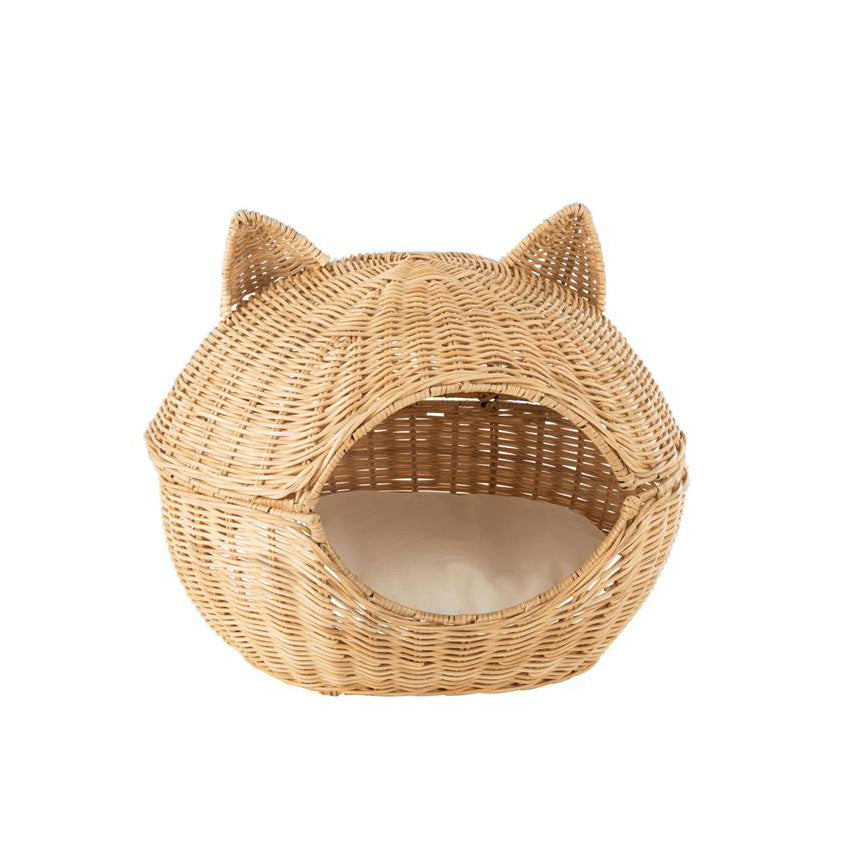 Katzenkorb+Kissen Rattan Hell Naturell