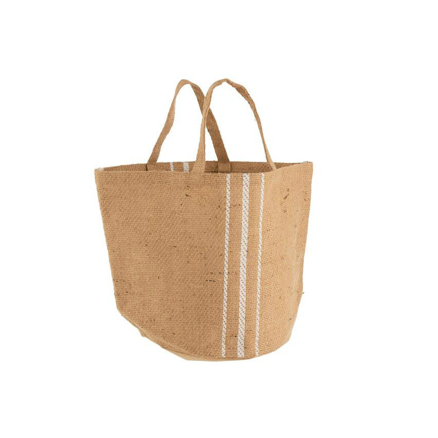 Strandtasche Jute Linien Weiß