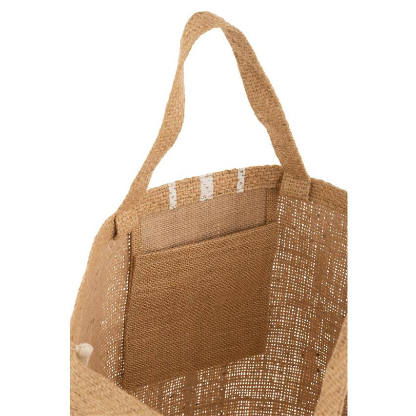 Strandtasche Jute Linien Weiß