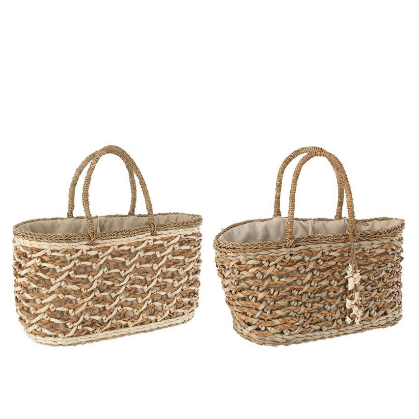 Strandtasche Rattan Naturell Grau