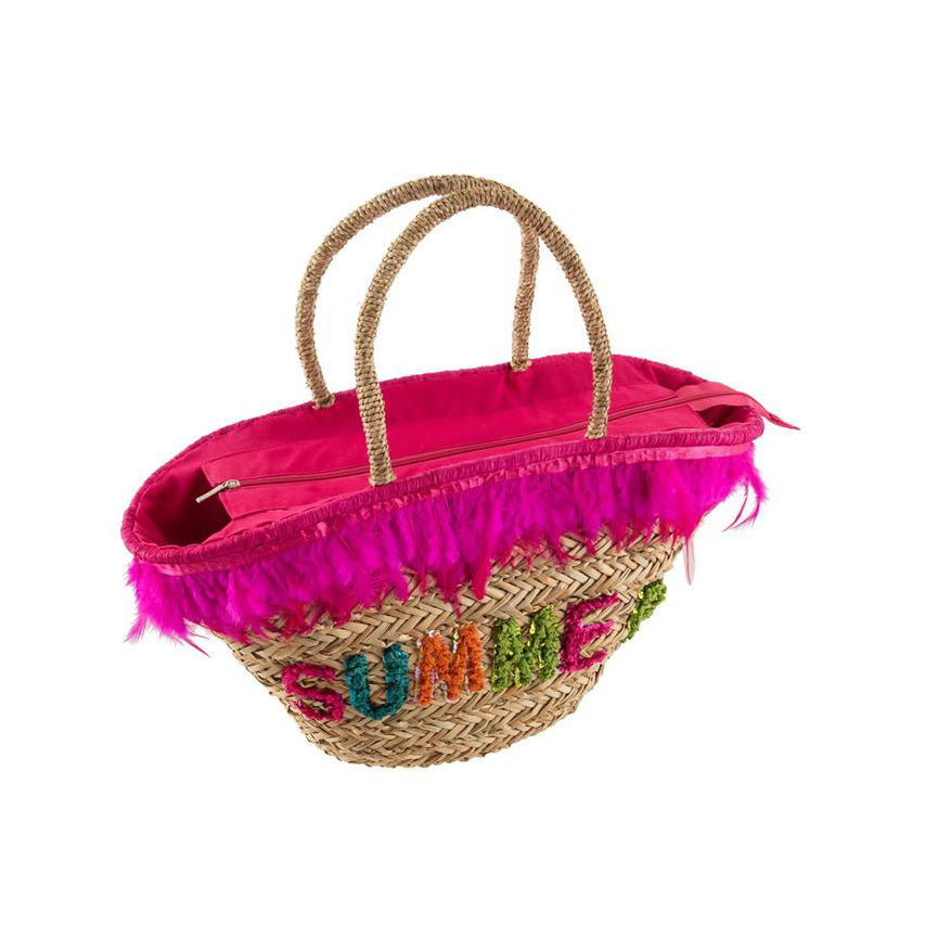 Strandtasche Rattan Fuchsia