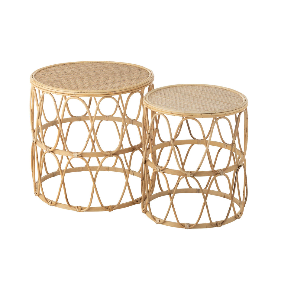 Set aus 2 Rattan-Beistelltischen natur