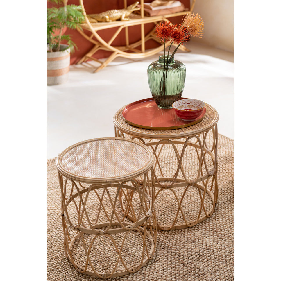 Set aus 2 Rattan-Beistelltischen natur