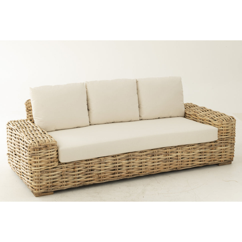 Sofa mit Kissen 3-Sitzer Rattan/Textil