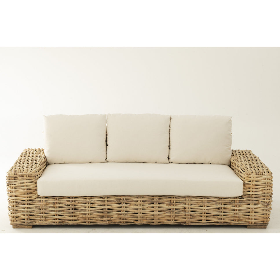 Sofa mit Kissen 3-Sitzer Rattan/Textil