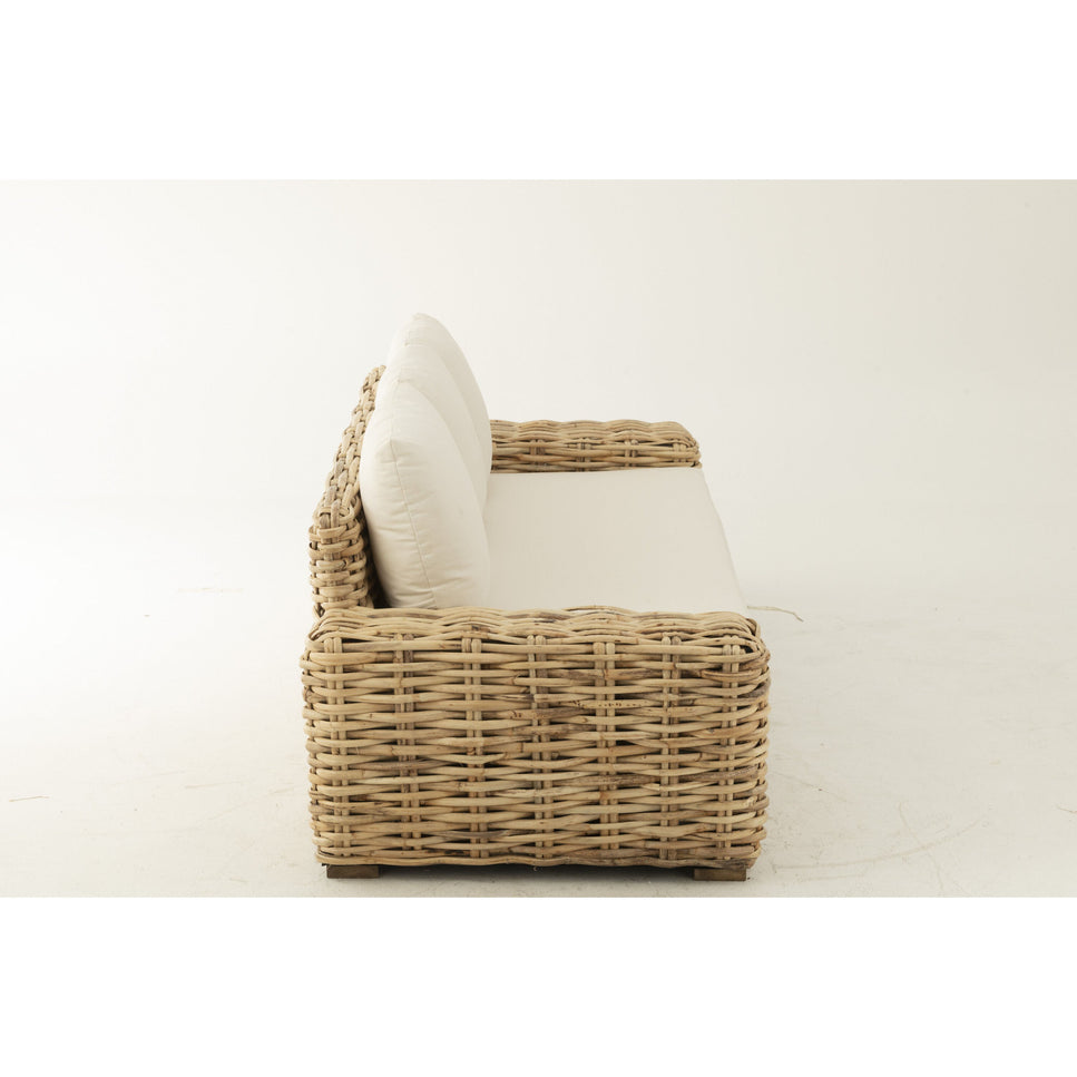 Sofa mit Kissen 3-Sitzer Rattan/Textil