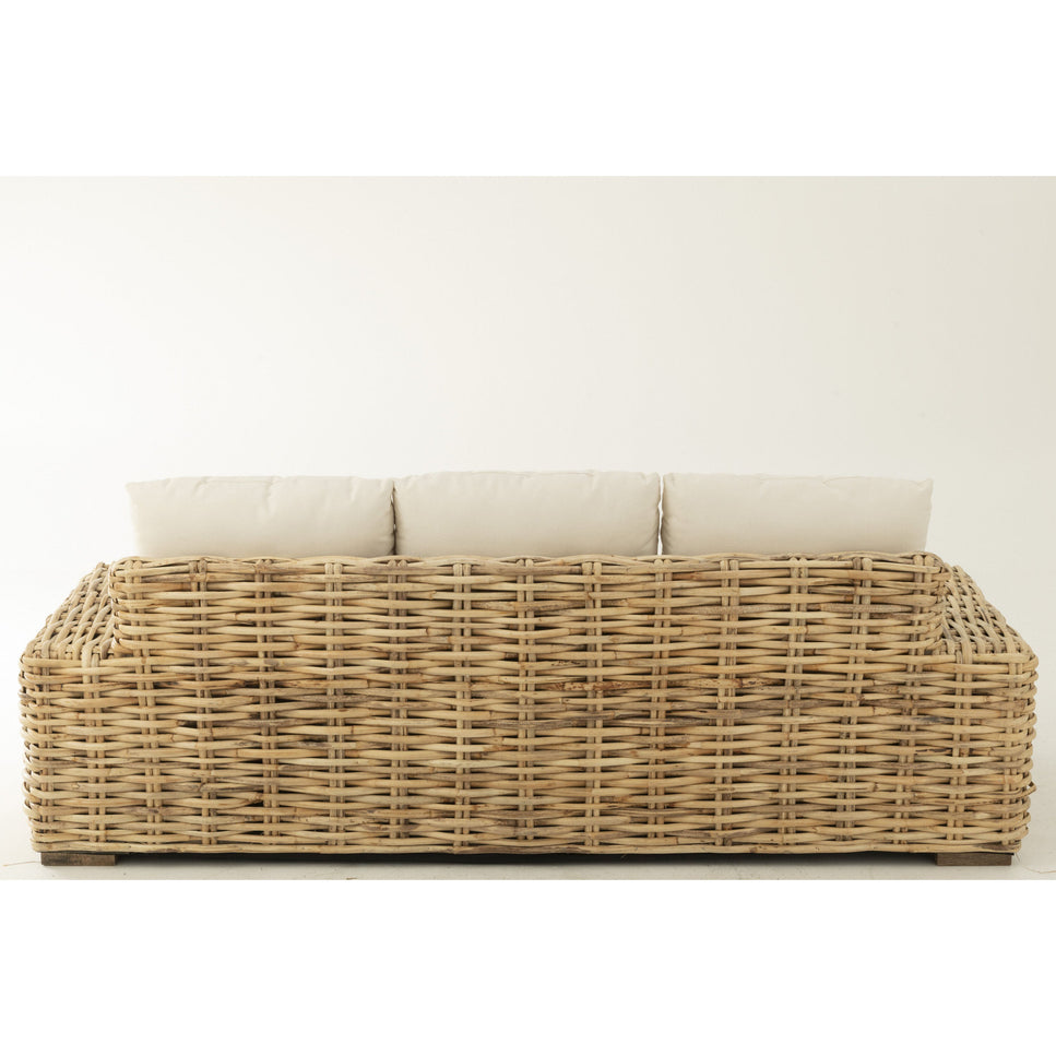 Sofa mit Kissen 3-Sitzer Rattan/Textil