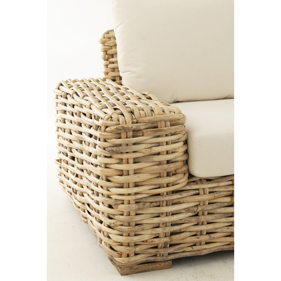 Sofa mit Kissen 3-Sitzer Rattan/Textil