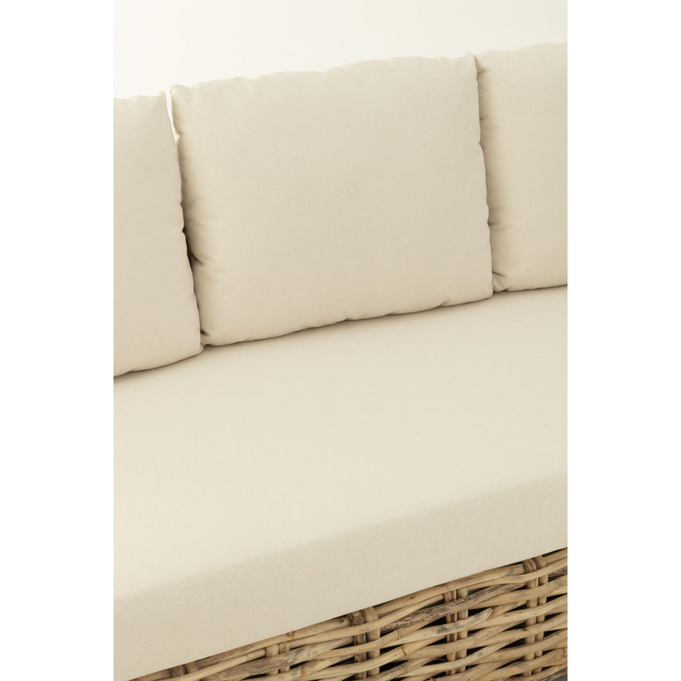 Sofa mit Kissen 3-Sitzer Rattan/Textil