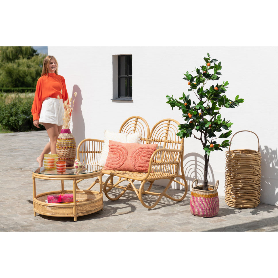 Bank 2 Personen + Kissen aus Rattan Natur