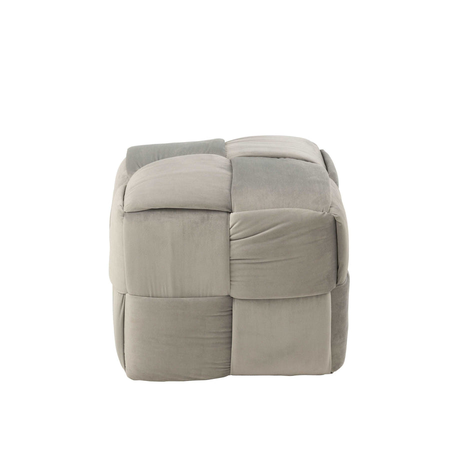 Pouf 1 Person aus Textil/Holz, Hellgrau