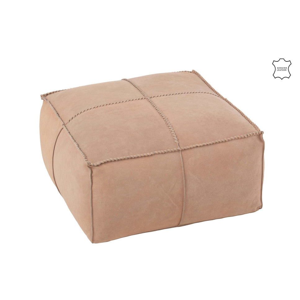 Pouf Cross Square aus Leder, Rosa