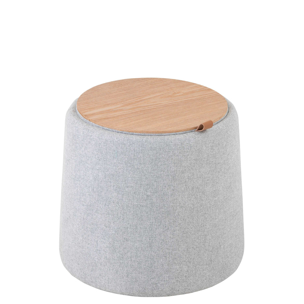 Pouf/Sidetab rund aus Textil/Holz, Hellgrau