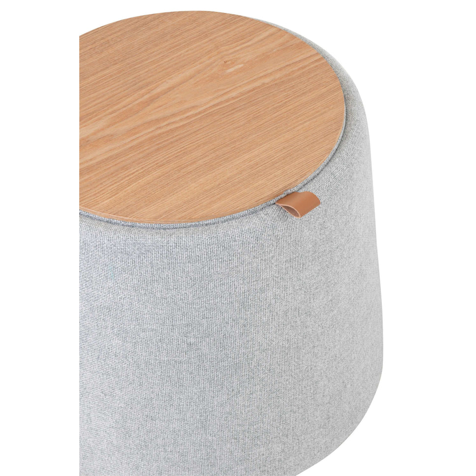 Pouf/Sidetab rund aus Textil/Holz, Hellgrau