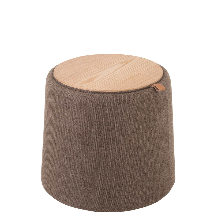 Pouf/Sidetab rund aus Textil/Holz, Braun