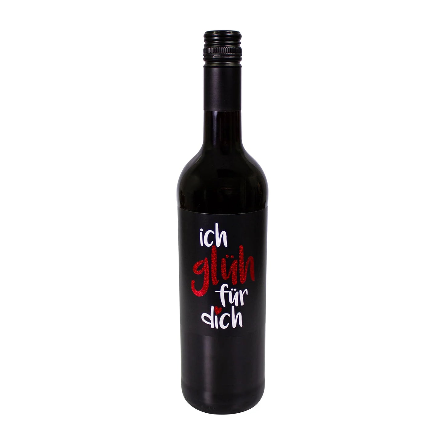 "ich glüh für dich"; Glühwein rot in Bordeauxflasche, 10%vol., 0,75l