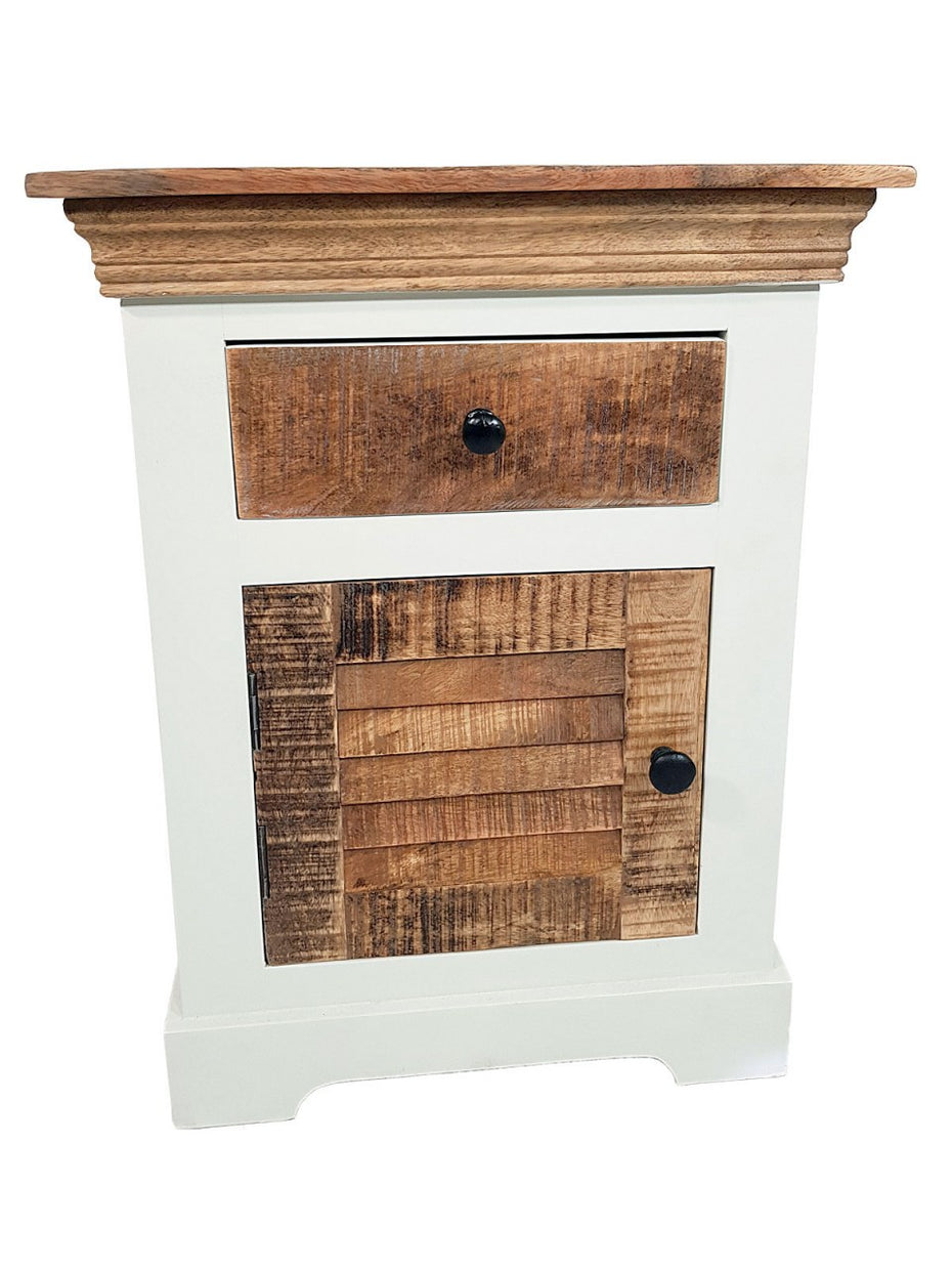 Nachtschrank Nachttisch B 45 H 60 cm Nacht-Kommode Ibiza Massivholz Mangoholz massiv weiß natur