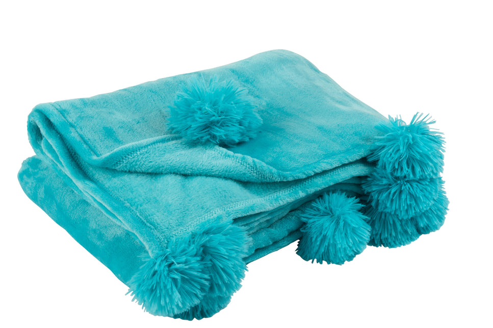 Decke PomPom aus Polyester, Azurblau