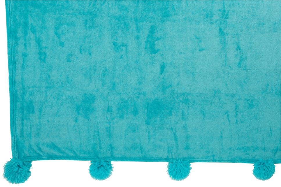 Decke PomPom aus Polyester, Azurblau