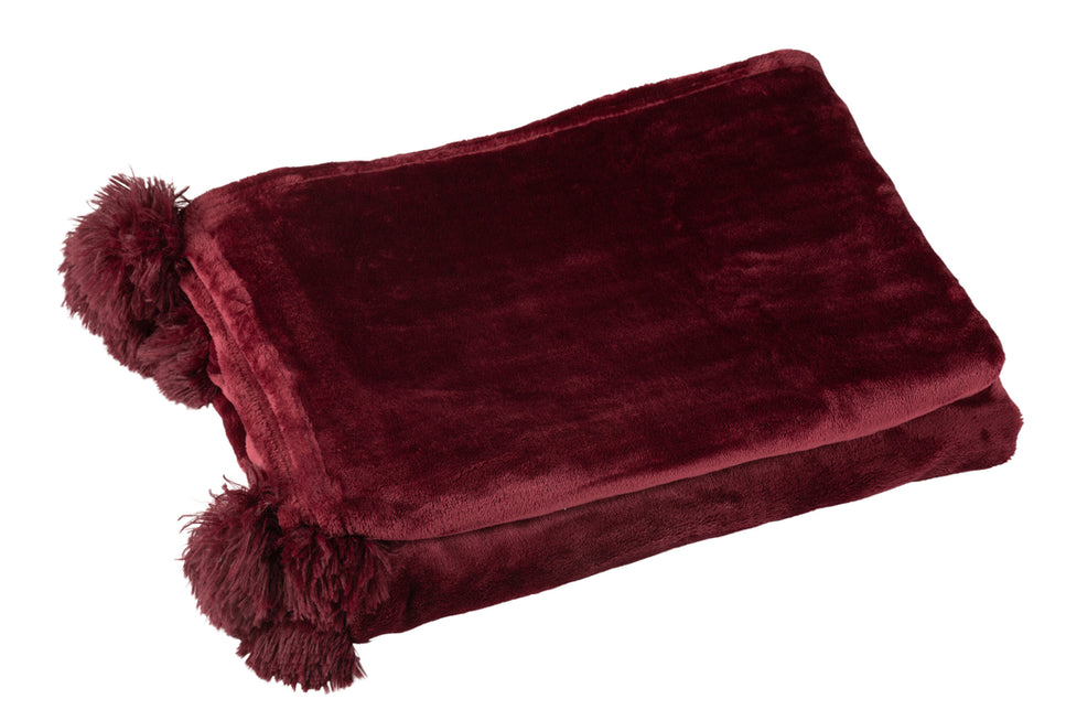 Decke PomPom aus Polyester, bordeaux